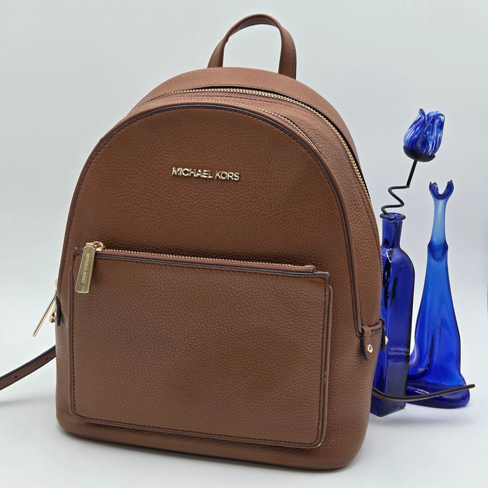 Michael‎ Kors Adina Backpack Pebbled Leather Brown Medium Gold Hardwear Bag